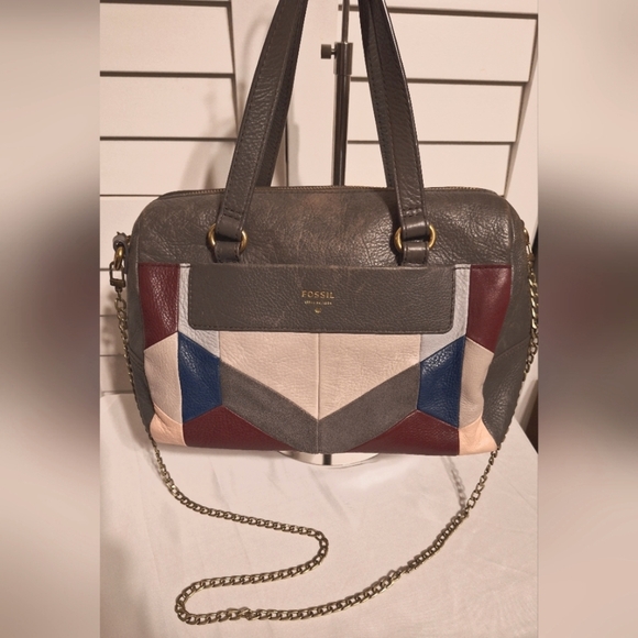 Fossil Handbags - Fossil Patchwork Colorblock leather crossbody handbag  gray blue pink EUC